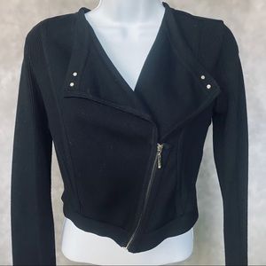 WHBM Black crop Cardigan sweater corset detail